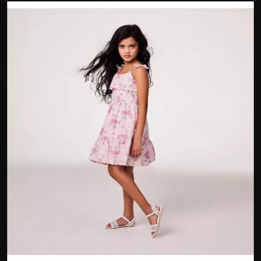 NWT Janie and Jack Pink Floral Eyelet Dress with Matching Headband Set Size 6